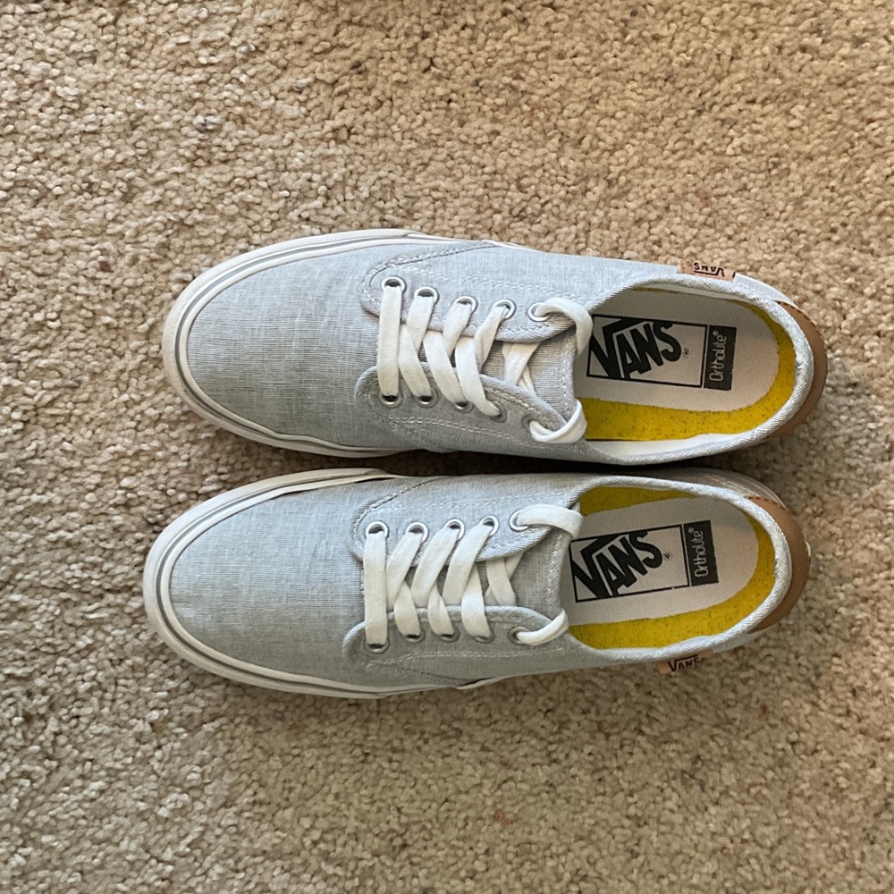 Vans Women’s Light Gray Canvas Low-Top Sneakers with Yellow Insoles